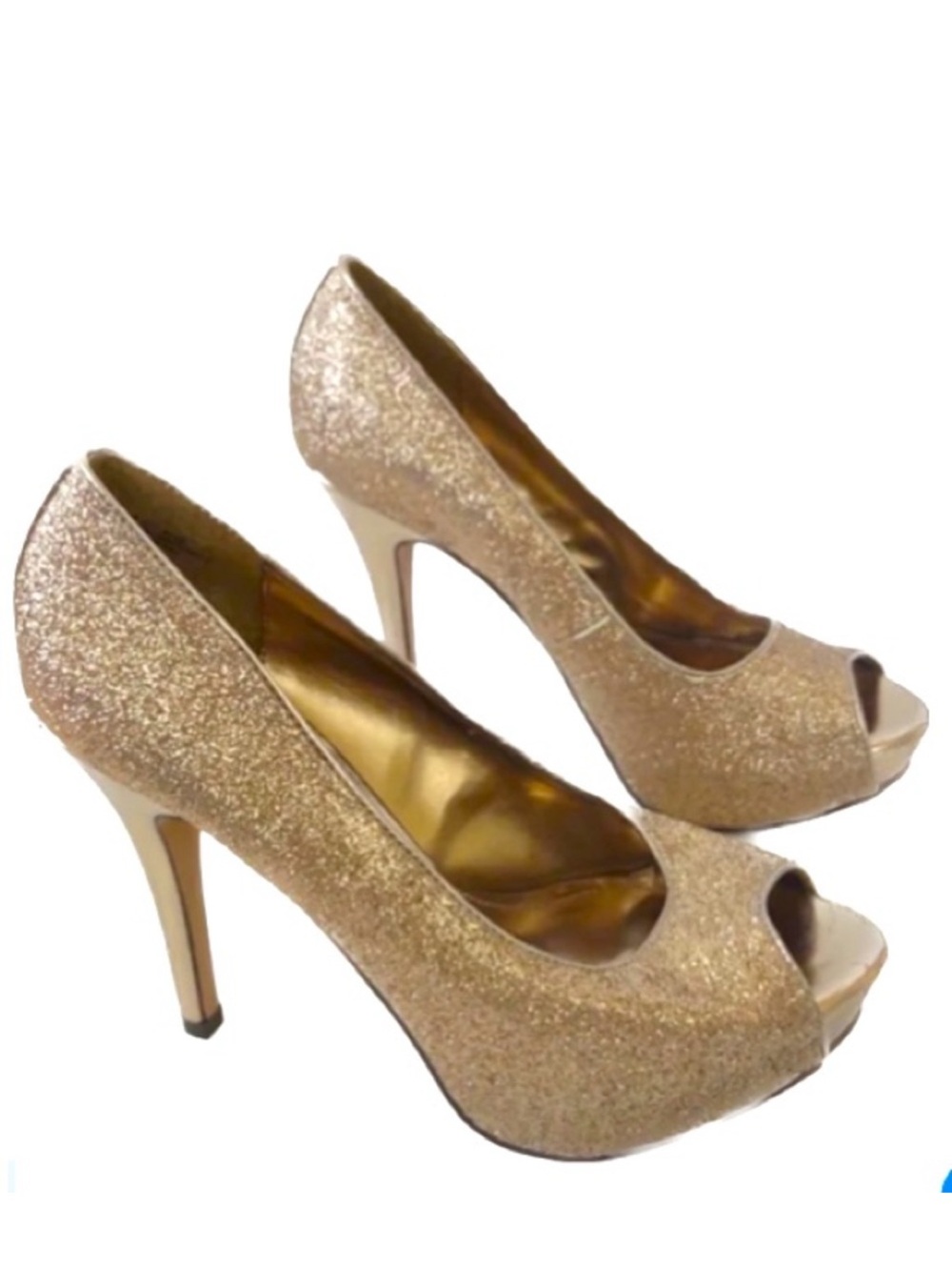 Jacqueline Ferrar Women’s Gold Glitter Peep Toe Shimmer Metallic Heels
